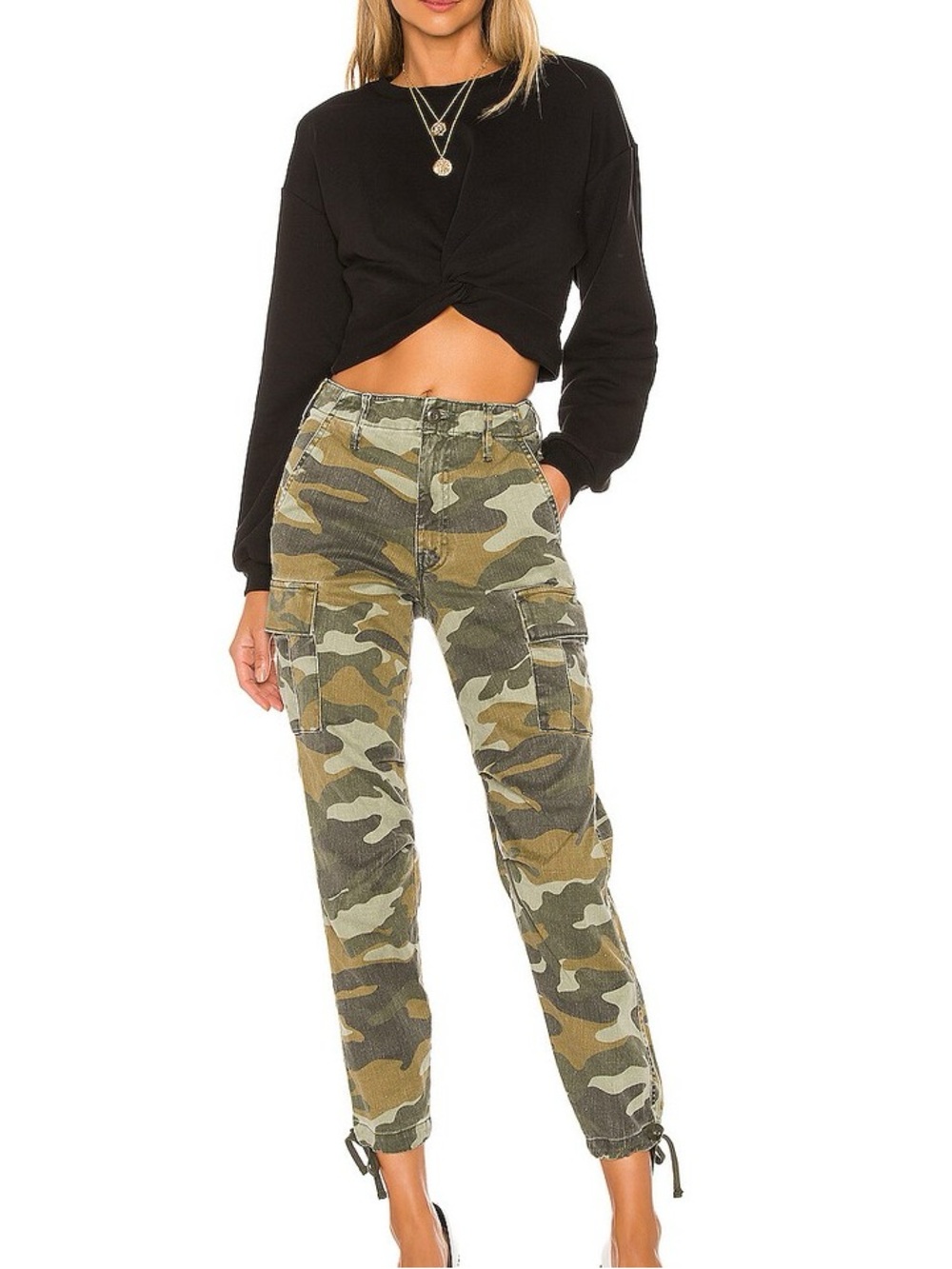 MOTHER The Sir, Yes Sir Camo Cargo Jogger Pants Jeans Size 26 Adjustable Waist